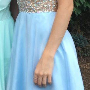 Gigi short light blue beaded prom dress